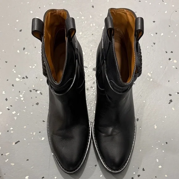 See By Chloe Black Ankle Boots with Gold Accent